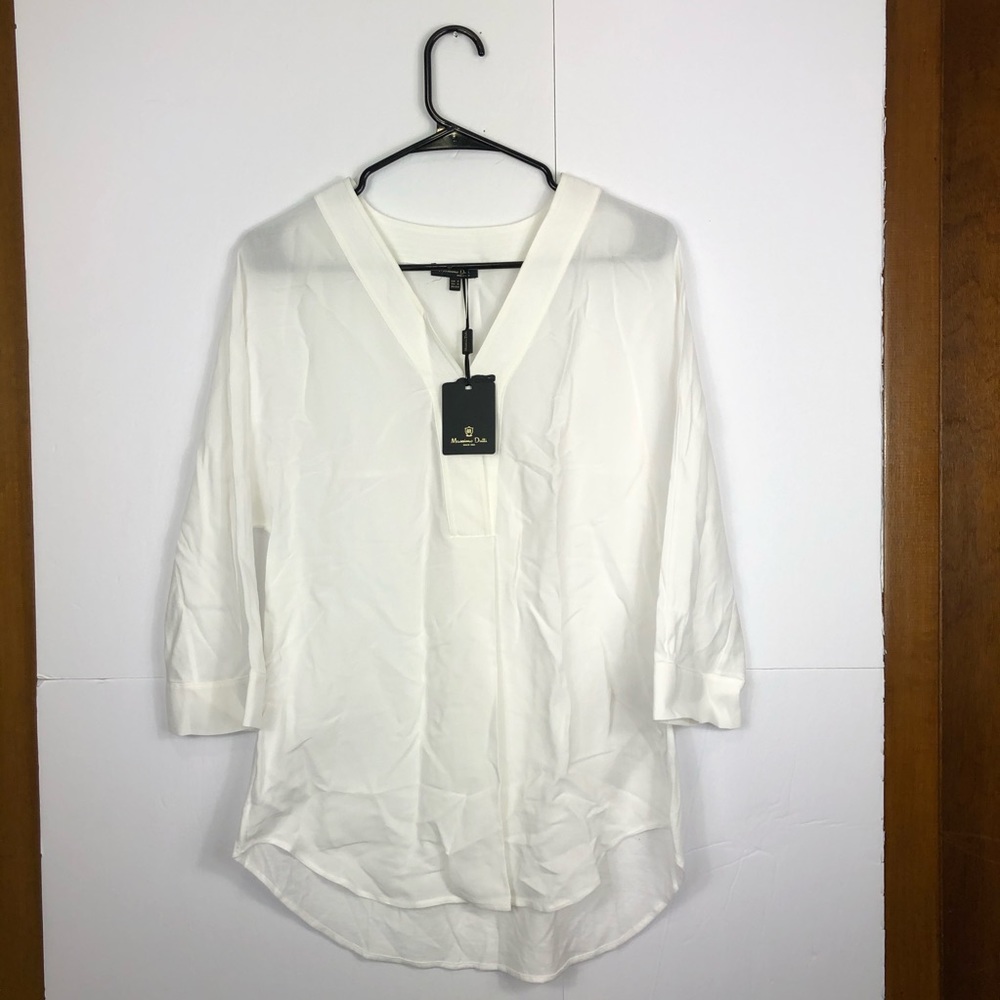 NWT Massimo Dutti White Sheer V-Neck Sz XS